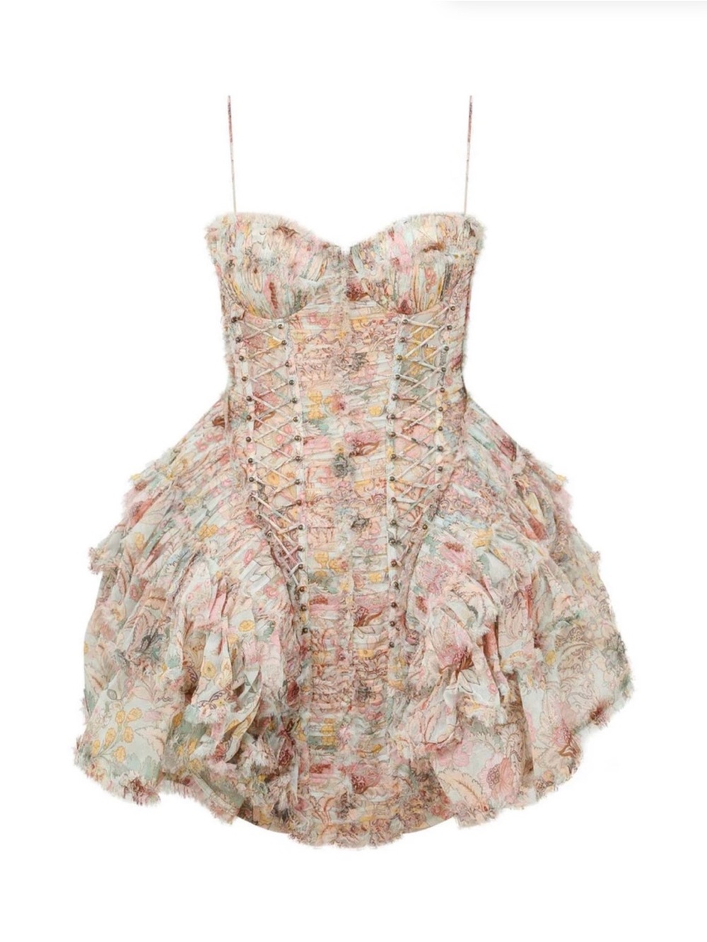 Zimmermann “Rebellion” Pastel Pink Floral Corset Mini Dress